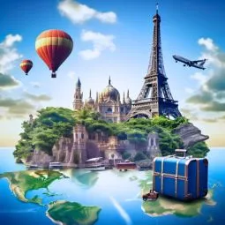 World map with travel icons